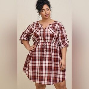 Torrid Women’s Plus Size‎ 6X Mini Seersucker Zip Front Plaid Shirt Dress